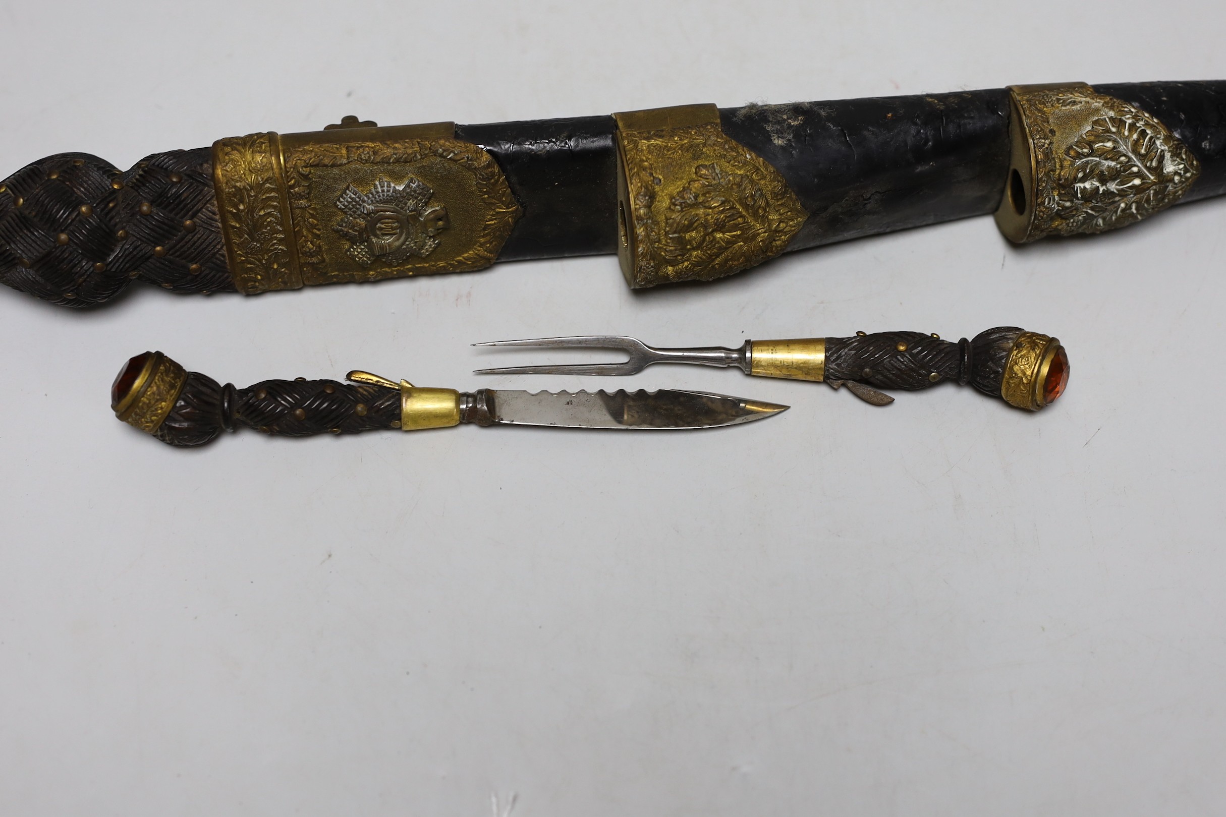 A Victorian Scottish dirk, Cairngorm lacking, 45cms long